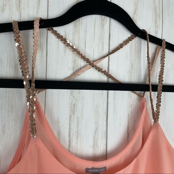 Charlotte Russe peach sequin strappy tank - Picture 2 of 6